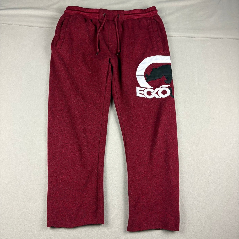 Ecko Unltd Mens Fleece Sweatpants Burgundy Rhino Logo Joggers Size Large